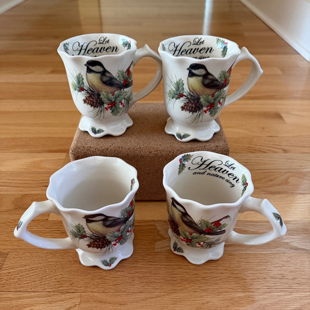 Cracker Barrel Season of Peace Let Heaven and Nature Sing Set of 4 Mugs Bird